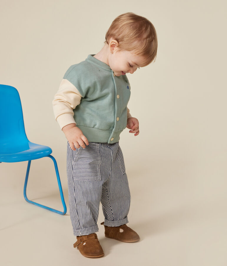 Babies' varsity-style fleece jacket green/ecru