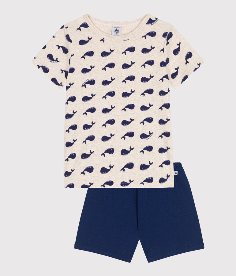 Children's short pyjamas in cotton printed with whales MEDIEVAL blue/MULTICO white