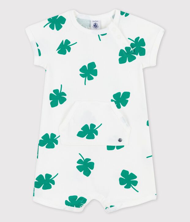 Babies' Fleece Plant Print Short Playsuit white/green