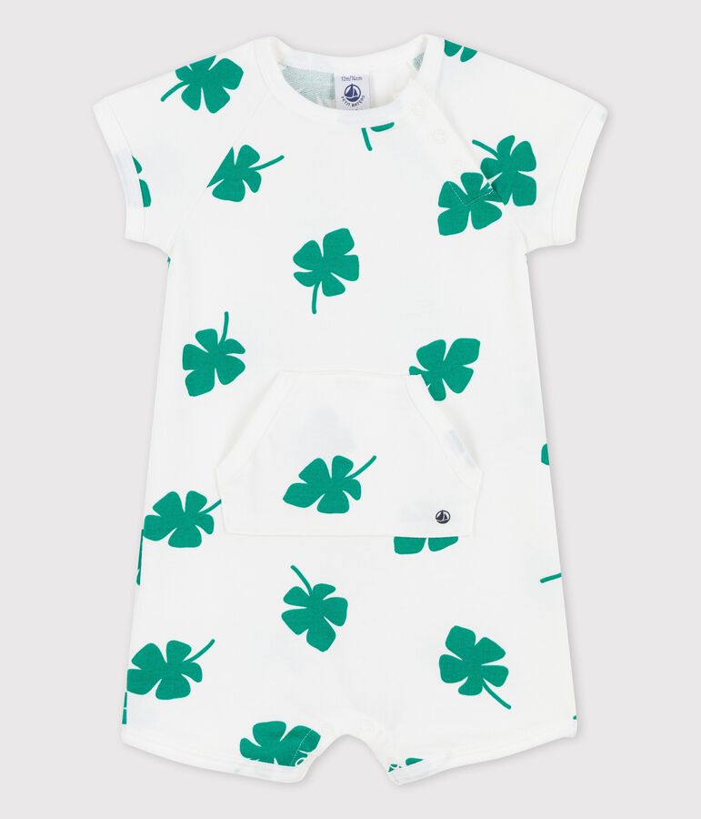 Babies' Fleece Plant Print Short Playsuit white/green