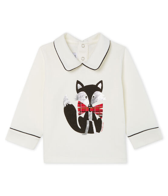 Baby Boys' Long-Sleeved T-Shirt with Collar MARSHMALLOW CN white
