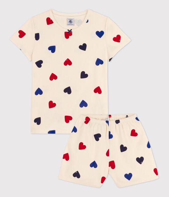 Girls' Heart Patterned Cotton Short Pyjamas AVALANCHE white/MULTICO