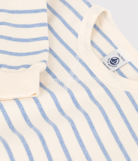 Babies' Cotton Sailor Striped Sweatshirt AVALANCHE white/SKY CHINE