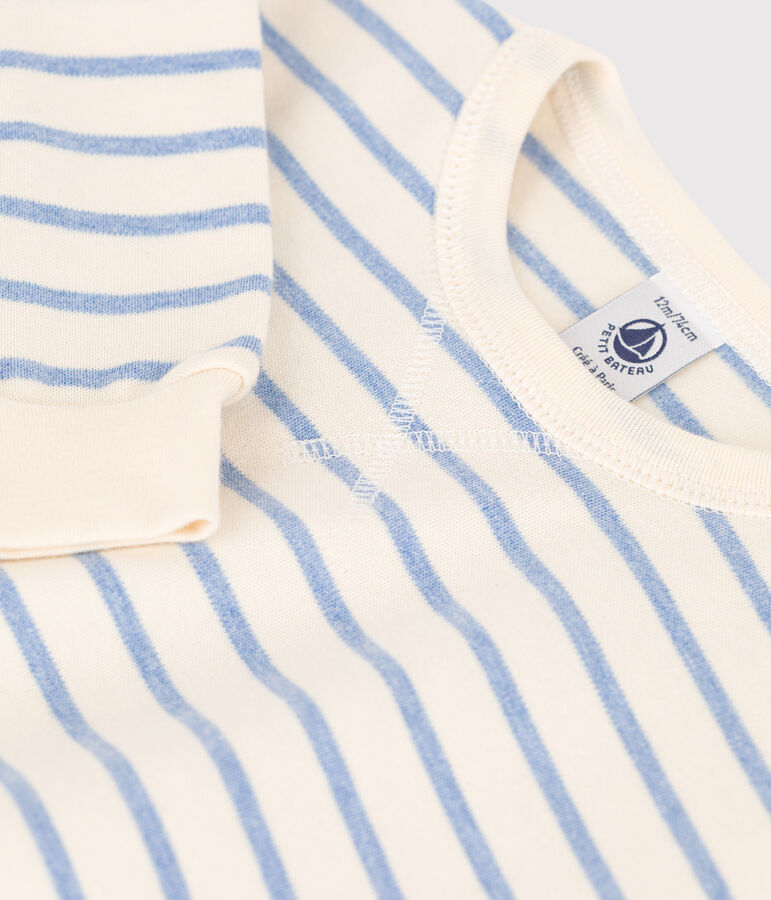 Babies' Cotton Sailor Striped Sweatshirt Ecru/blue