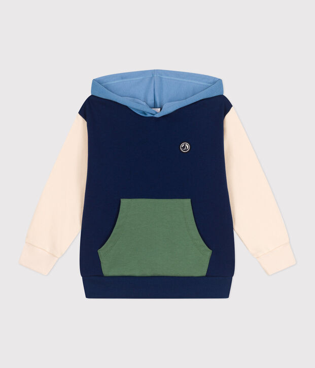 Children's plain cotton hoodie blue/multicolor