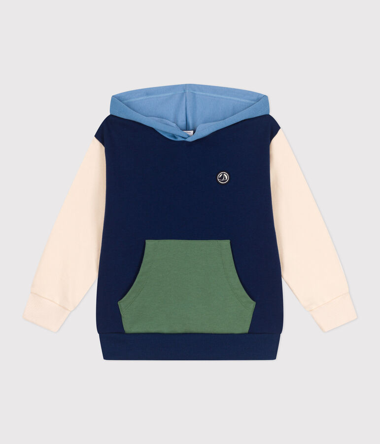 Children's plain cotton hoodie MEDIEVAL blue/MULTICO white