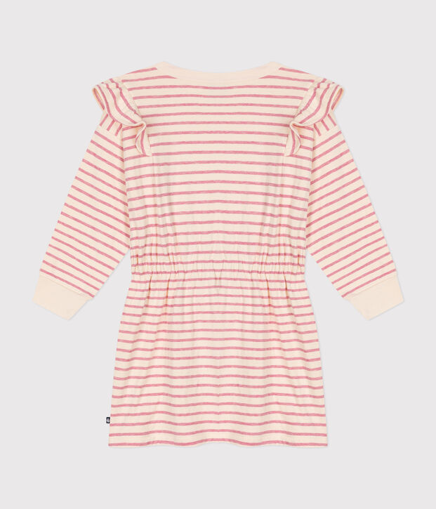 Girls' long-sleeved tube knit dress Ecru/pink