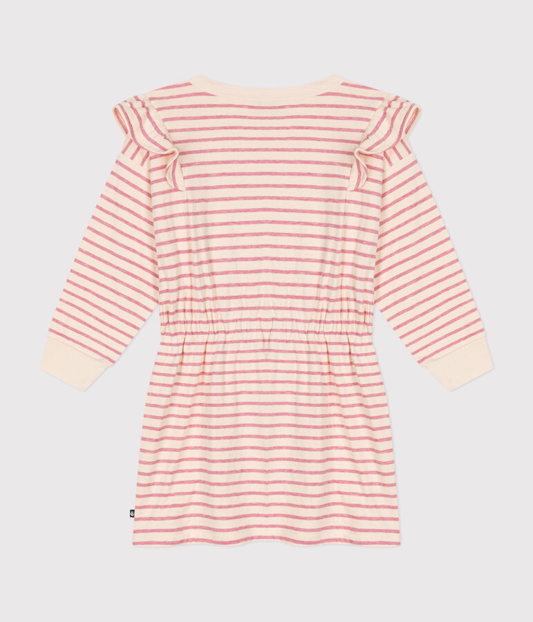 Girls' long-sleeved tube knit dress Ecru/pink