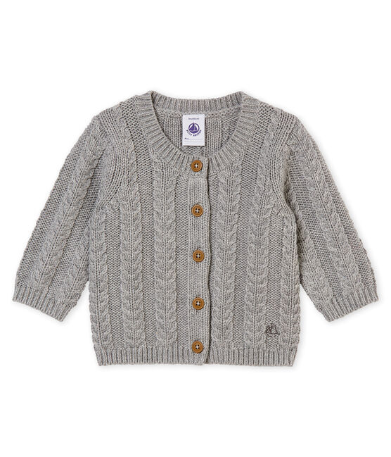 Mixed baby's wool and cotton cable knit cardigan SUBWAY CHINE grey