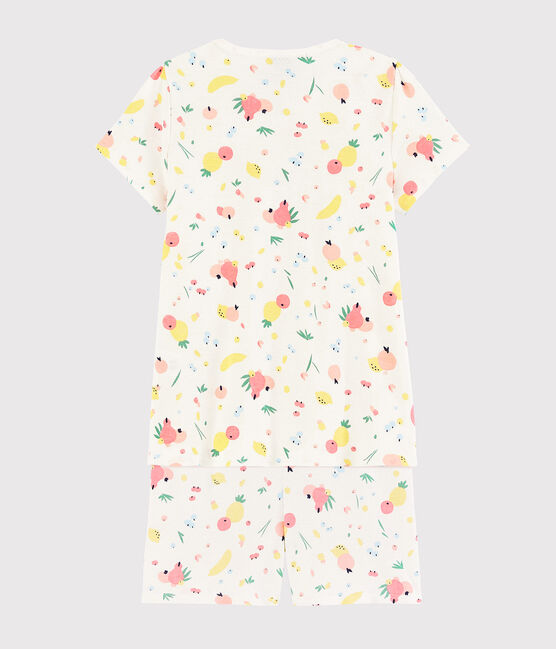 Girls' Summer Fruit Pattern Organic Cotton Short Pyjamas MARSHMALLOW white/MULTICO white