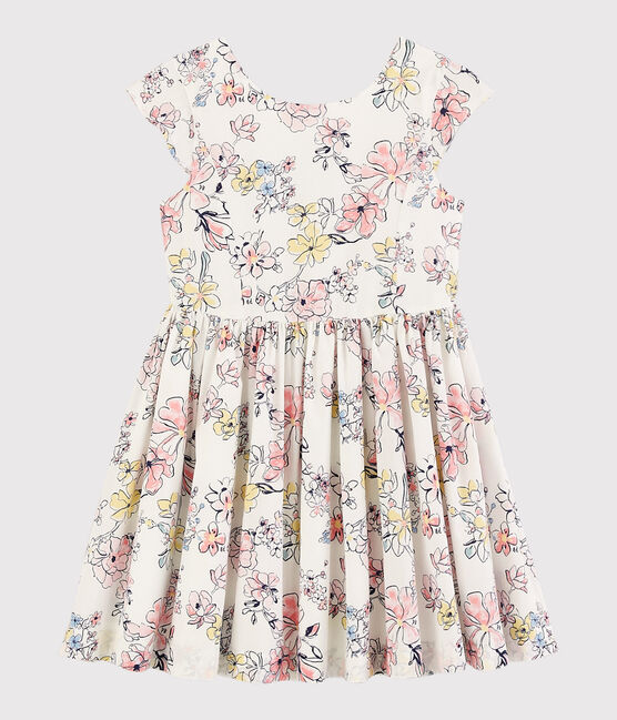 Girls' Poplin Formal Dress MARSHMALLOW white/MULTICO white