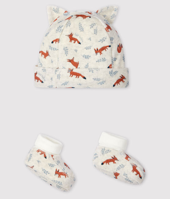 Baby Boys' Velour Fox Bonnet and Bootees Set MONTELIMAR beige/MULTICO white