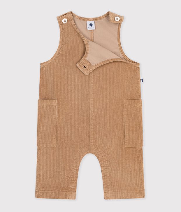 Babies' plain long corduroy jumpsuit LATTE