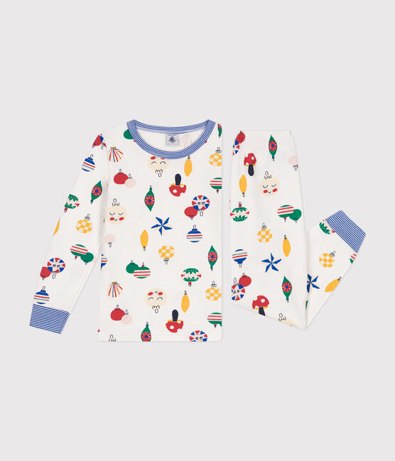 Babies' Christmas bauble print brushed fleece pyjamas MARSHMALLOW white/MULTICO white