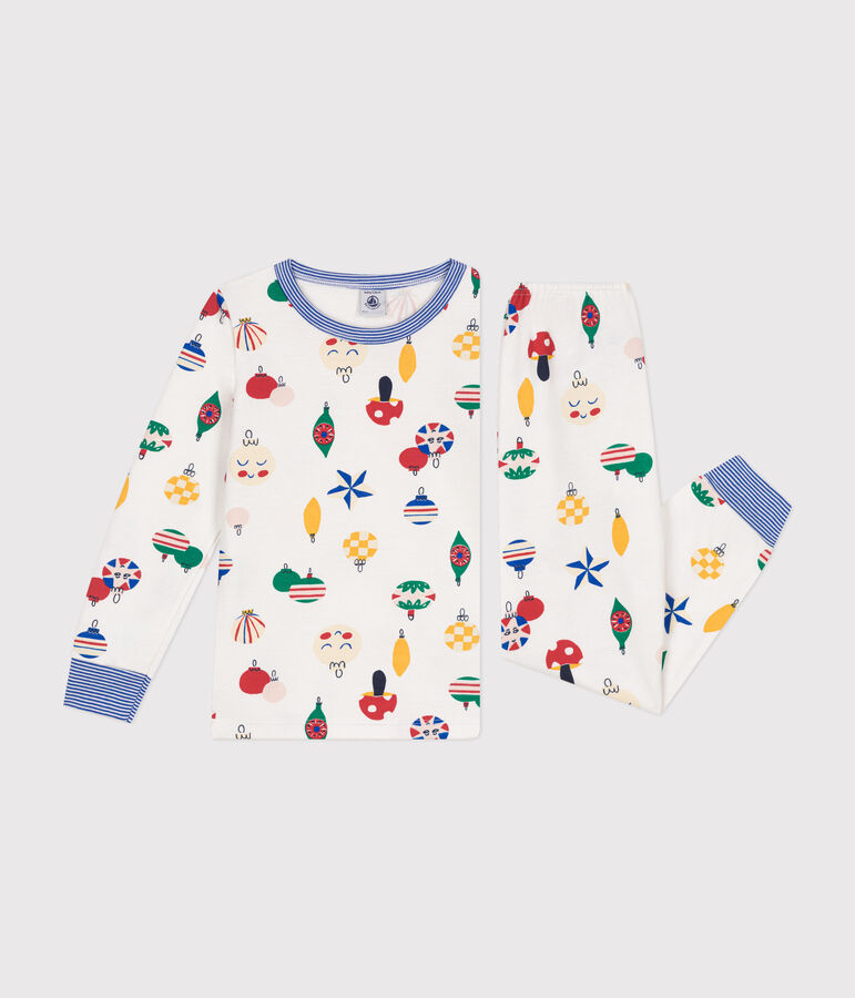 Babies' Christmas bauble print brushed fleece pyjamas white/multicolor