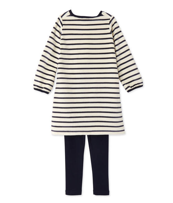 Chemise de nuit fille à bouclette velours COQUILLE beige/SMOKING blue