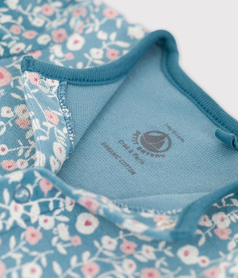 Organic printed velvet baby sleepsuit green/white