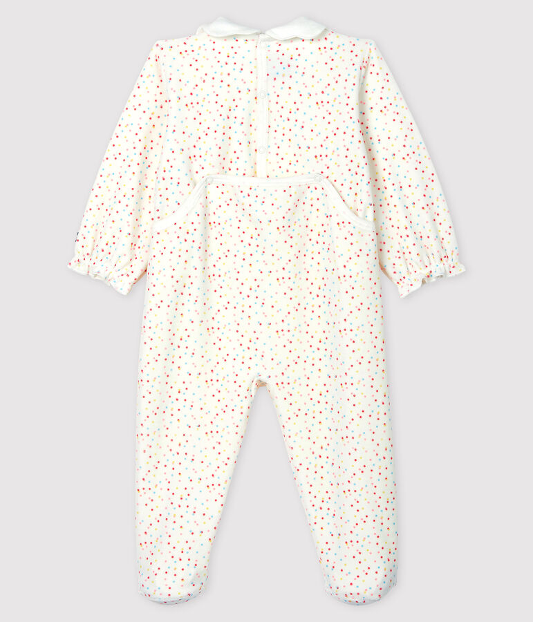 Baby Girls' Colourful Spotted Velour Sleepsuit white/multicolor