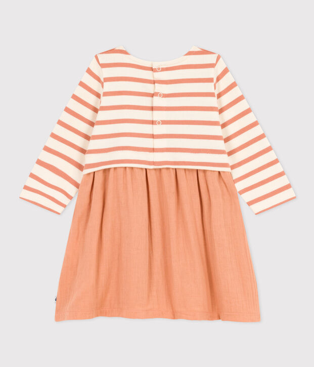 Babies' Long-Sleeved Dual Material Dress pink/ecru