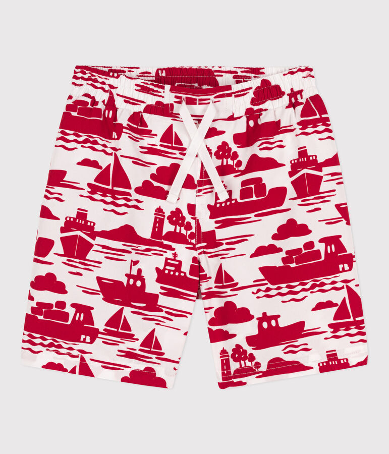 Boys' Printed Recycled Swimming Shorts Ecru/red