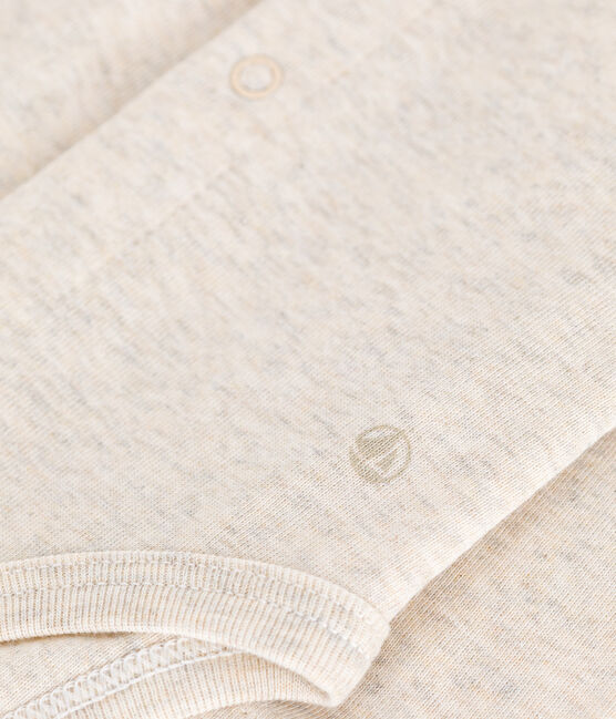 Babies' Long-Sleeved Cotton Bodysuit With Collar MONTELIMAR CHINE beige
