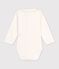 Babies' long-sleeved plain cotton body with an embroidered collar blue/blue