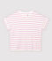 Women's Stripy Linen and Cotton Blend T-Shirt MARSHMALLOW white/BOHEME pink