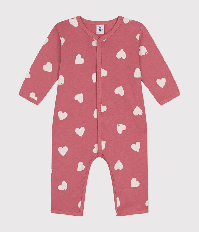 Babies' printed cotton footless pyjama suit pink/white