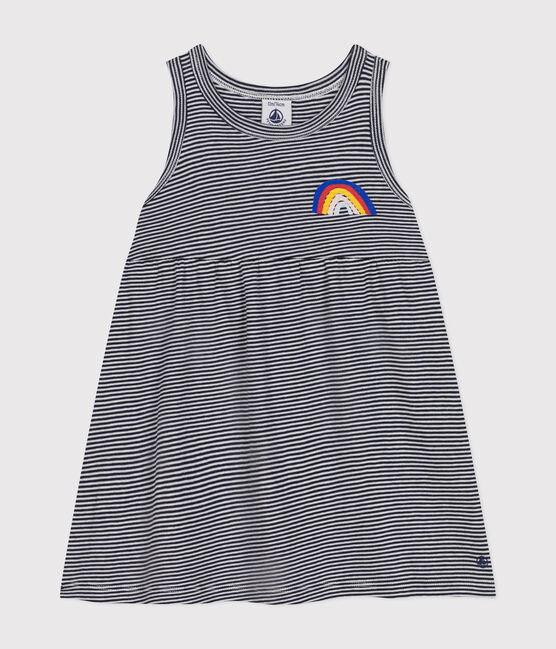 Babies' Sleeveless Stripy Cotton Dress SMOKING blue/MARSHMALLOW white