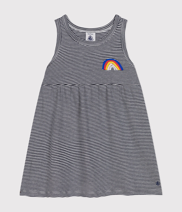 Babies' Sleeveless Stripy Cotton Dress blue/white