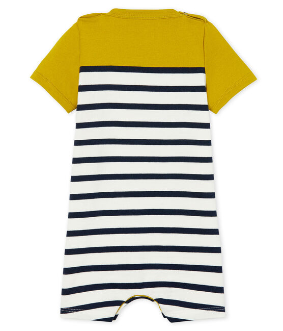 Baby boys' Shortie in heavy striped jersey BAMBOO yellow/MARSHMALLOW white/SMOKING