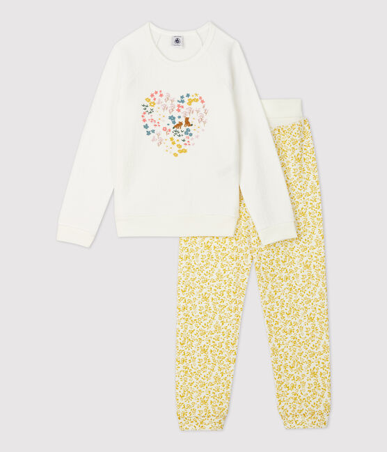 Girls' Floral Brushed Terry Towelling Pyjamas OCRE yellow/MARSHMALLOW white