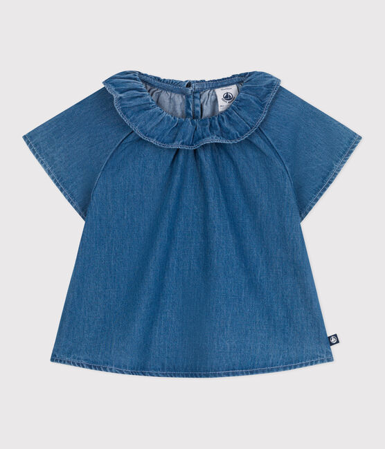 Babies' short-sleeved denim blouse DENIM CLAIR blue