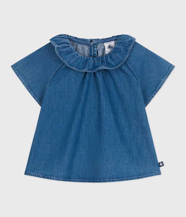 Babies' short-sleeved denim blouse blue