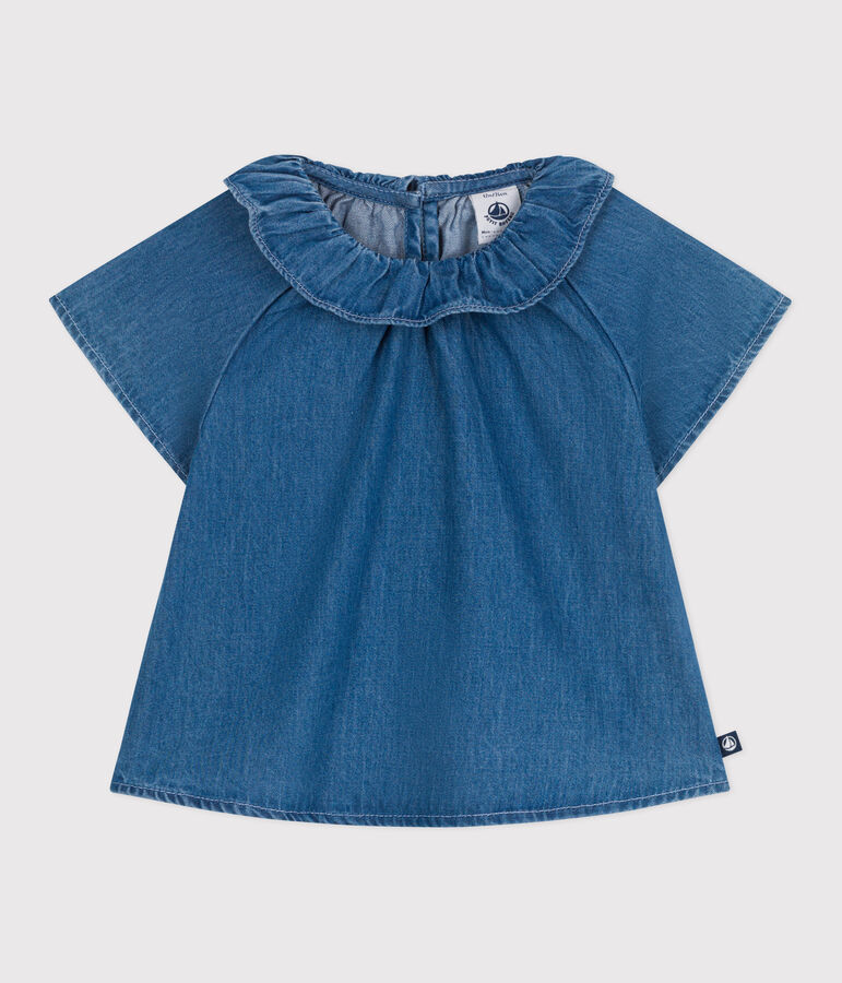 Babies' short-sleeved denim blouse blue