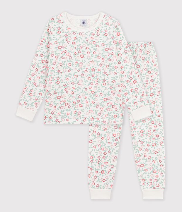 Children's fleece pyjamas with flowers white/multicolor