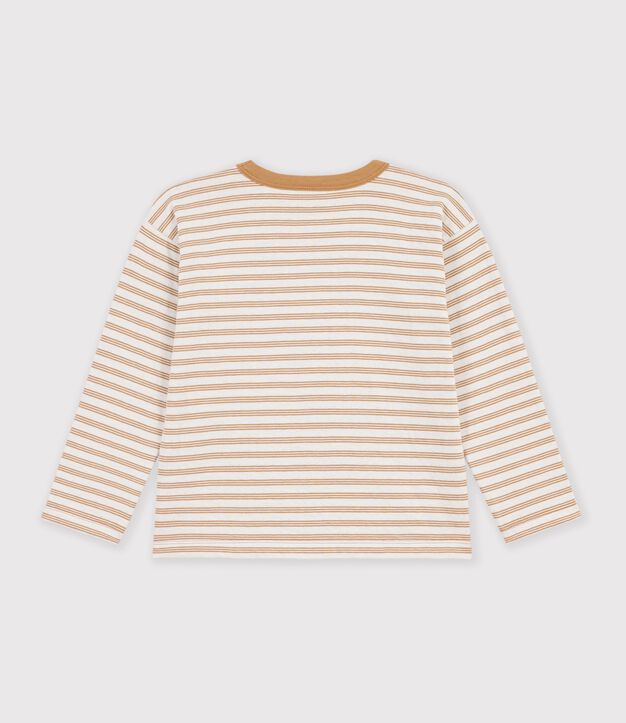 Children's long-sleeved stripy T-shirt beige/ecru/beige