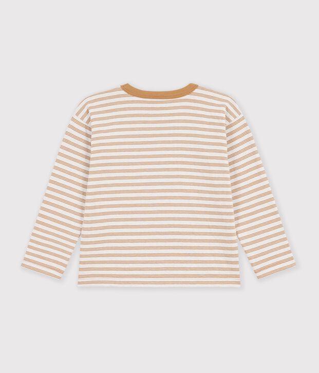 Children's long-sleeved stripy T-shirt beige/ecru/beige