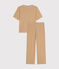 Women's stripy cotton pyjamas CUIVRE brown/MARSHMALLOW