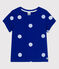 Girls' Short-Sleeved Cotton and Linen Blend T-Shirt SURF blue/MARSHMALLOW white