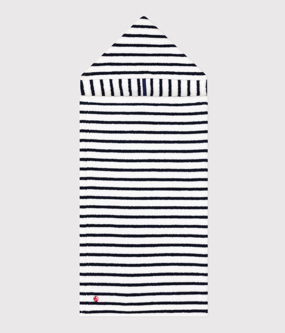 Babies' Striped Terry Bath Cape LAIT white/MEDIEVAL blue