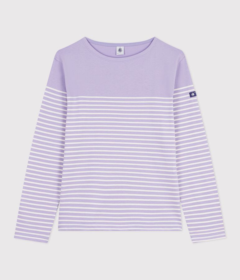 Women's cotton Breton T-shirt top purple/ecru