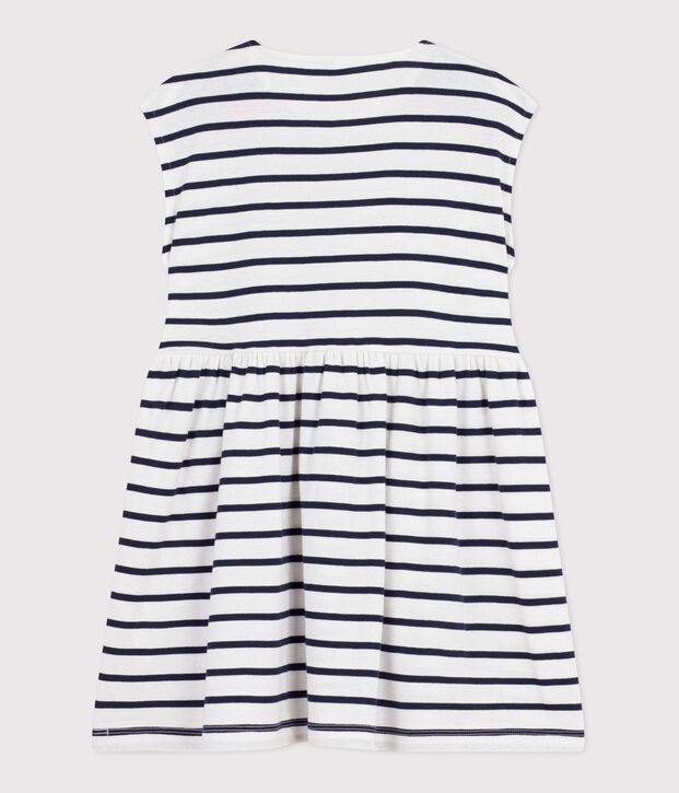 Children's sleeveless stripy cotton dress white/blue