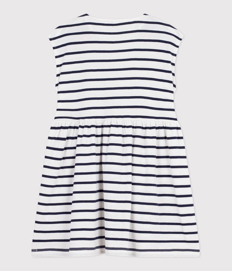 Children's sleeveless stripy cotton dress white/blue