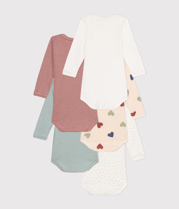 Babies' 3-Heart Patterned Long-Sleeved Cotton Bodysuits - 5-Pack multicolor