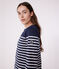 Women's long-sleeved cotton Breton top SMOKING blue/MARSHMALLOW white
