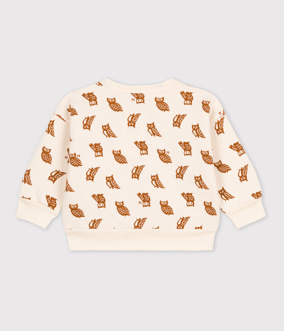 Babies' Owl Patterned Cotton Sweatshirt AVALANCHE white/ECUREUIL