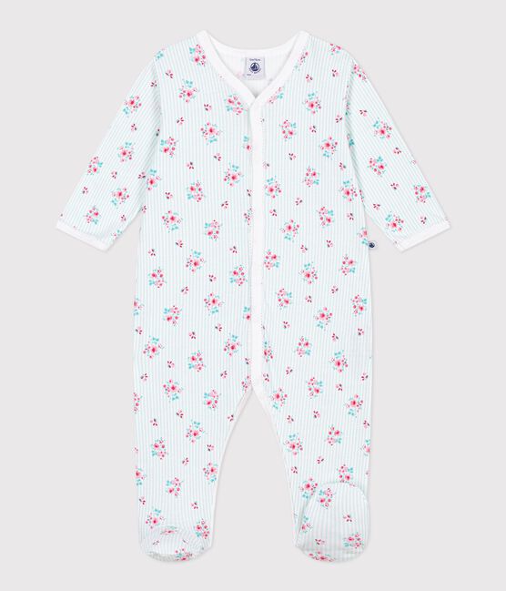 Babies' floral print cotton pyjamas MARSHMALLOW white/MULTICO white