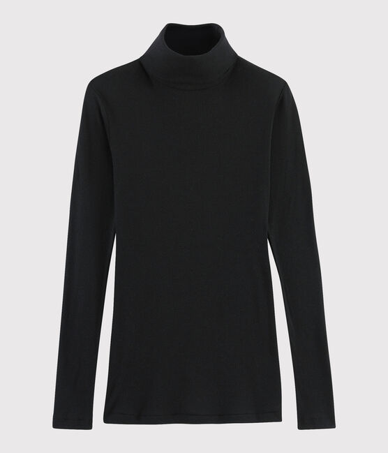 Women's Wool/Cotton Blend Polo Neck NOIR black