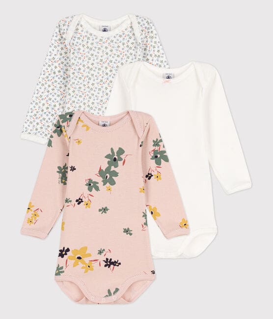 Babies' Floral Long-Sleeved Cotton Bodysuits - 3-Pack variante 1